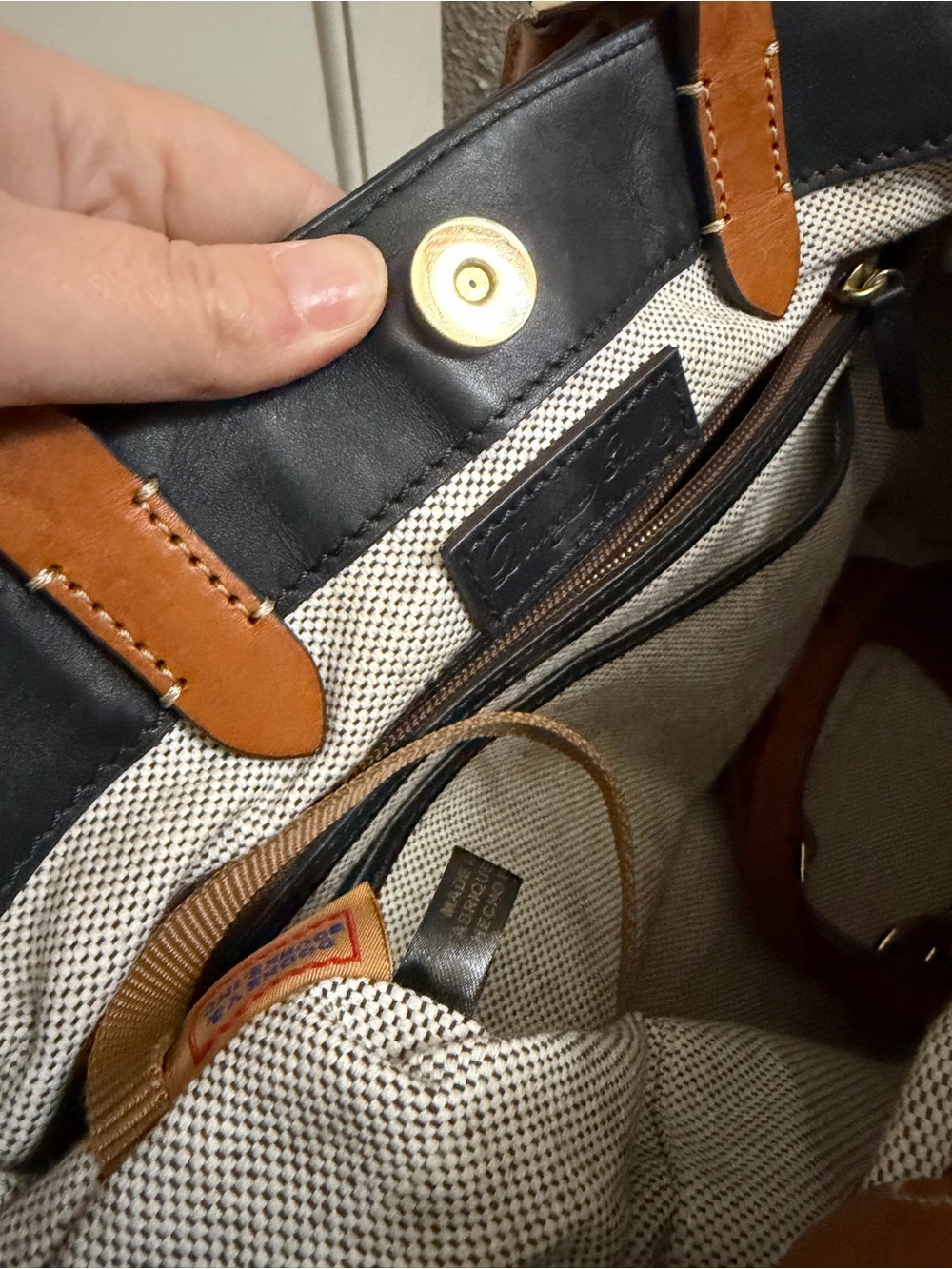 Dooney & Bourke Barlow Black Leather Tote with Brown Trim - Picture 2 of 15